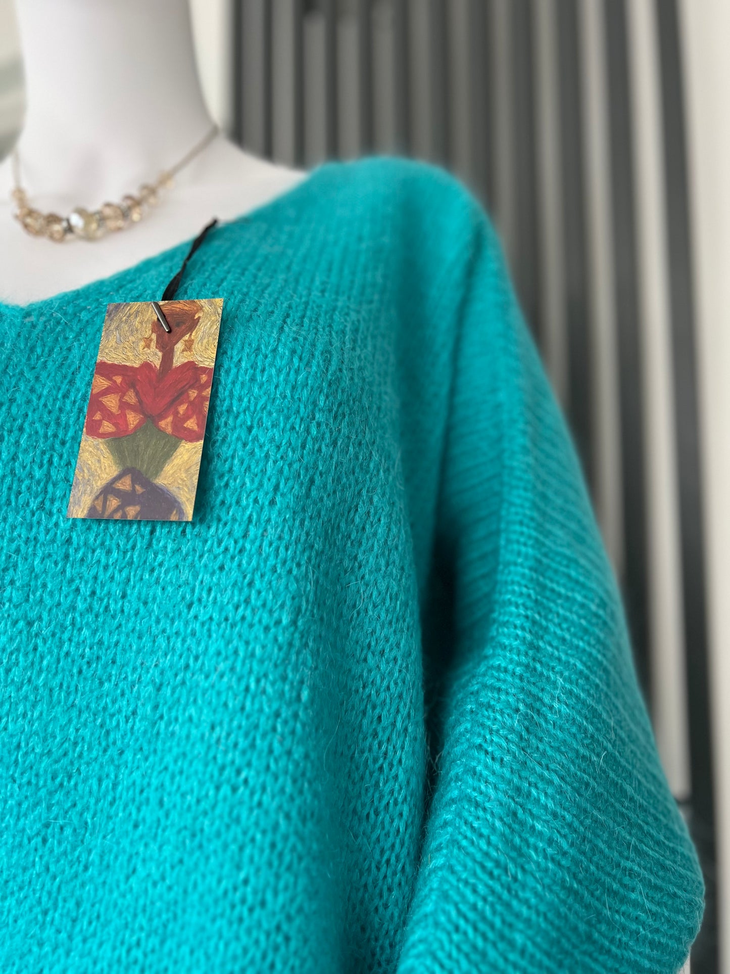 Oversized Mohair V-Neck Jumper - turquoise