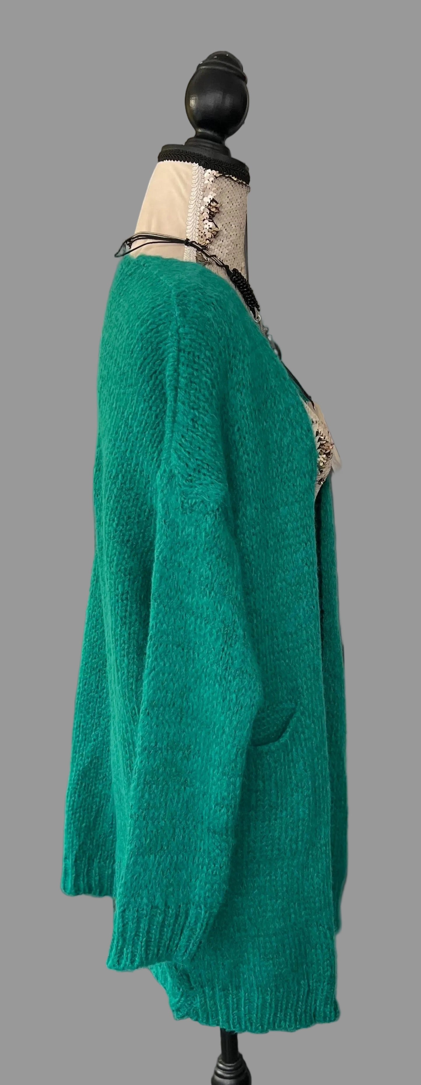 Green mohair cardigan with pockets