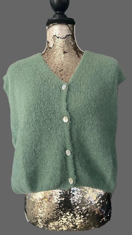 Sage green Sleeveless cardigan Alpaca Tank Top buttoned