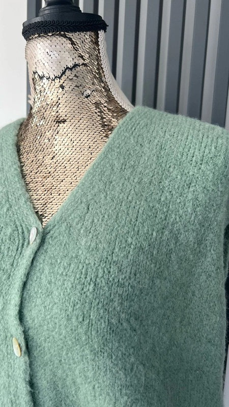 Sage green Sleeveless cardigan Alpaca Tank Top buttoned