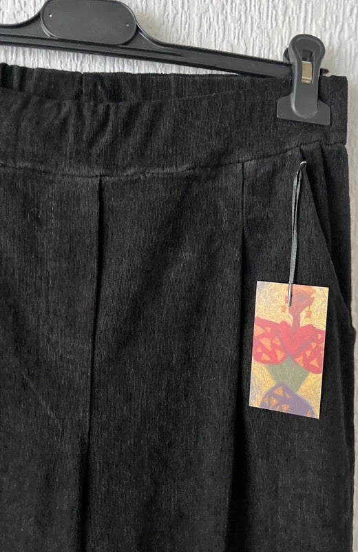 Wide-leg black corduroy trousers