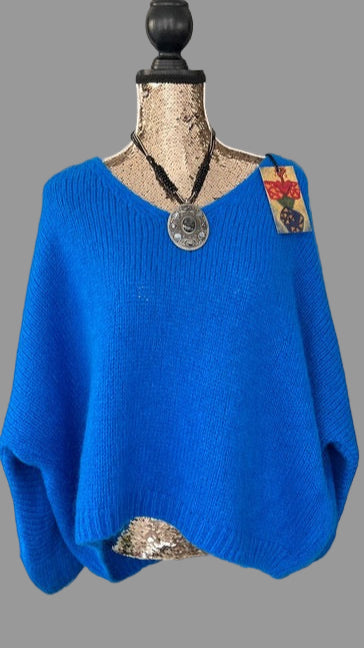 Royal blue Mohair V-Neck Jumper