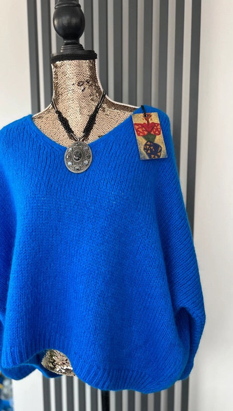 Royal blue Mohair V-Neck Jumper