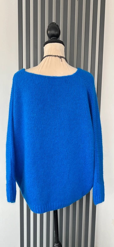 Royal blue Mohair V-Neck Jumper
