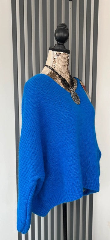 Royal blue Mohair V-Neck Jumper