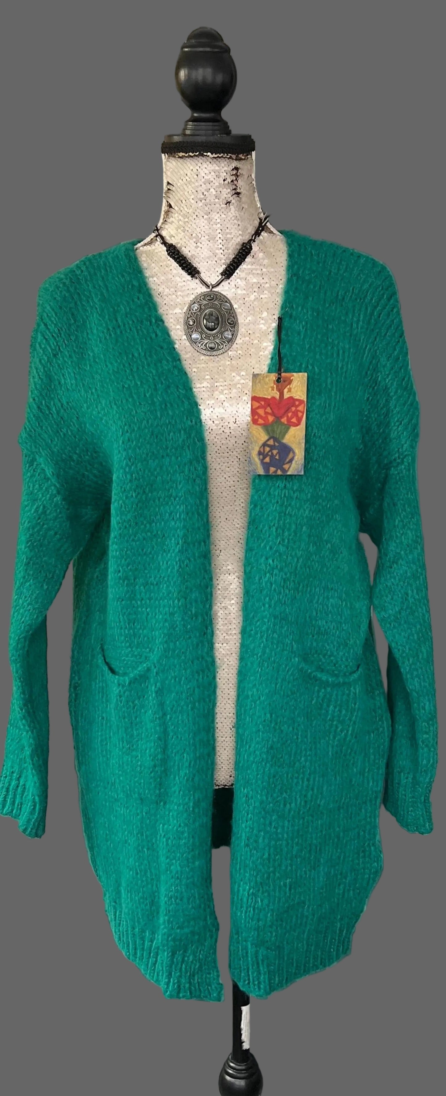 Green mohair cardigan with pockets
