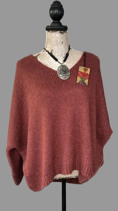 Terracotta Mohair V-Neck Jumper