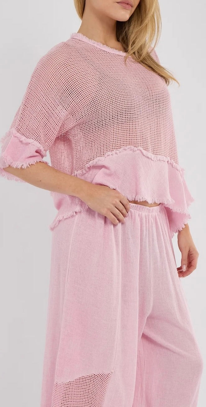 Linen mesh top - pink