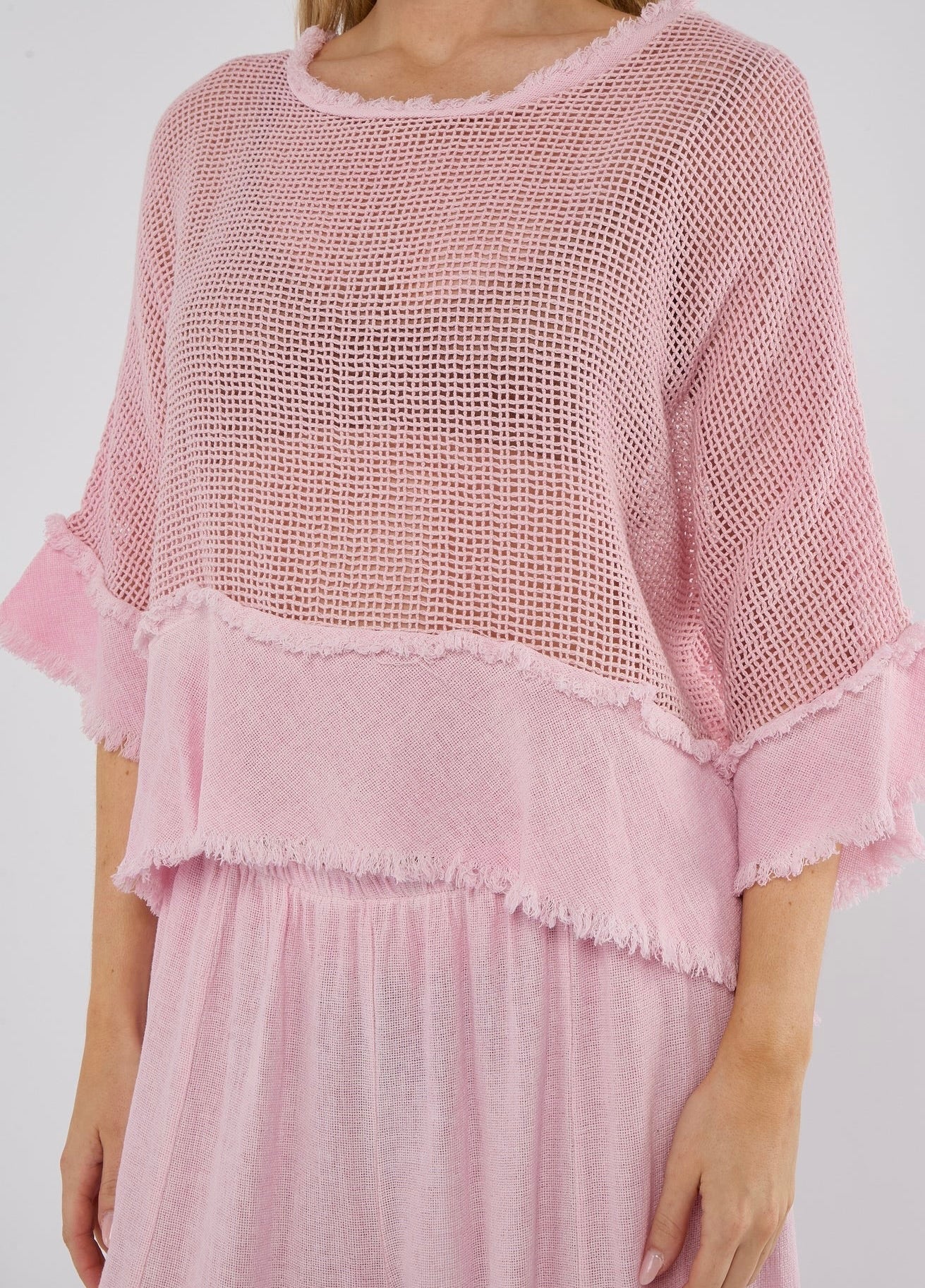 Linen mesh top - pink