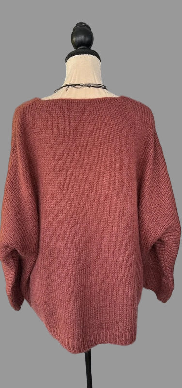 Terracotta Mohair V-Neck Jumper