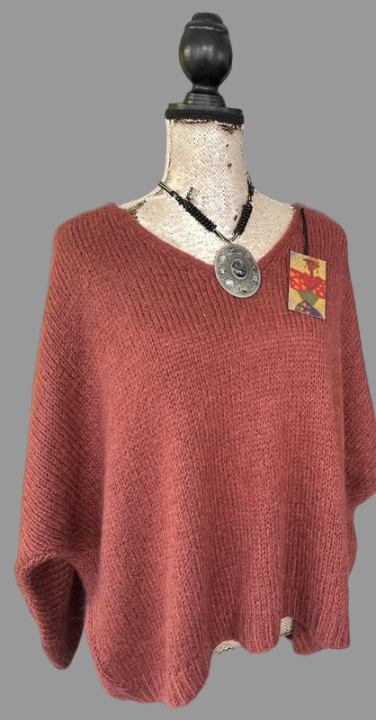 Terracotta Mohair V-Neck Jumper