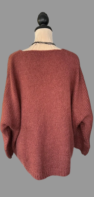 Terracotta Mohair V-Neck Jumper