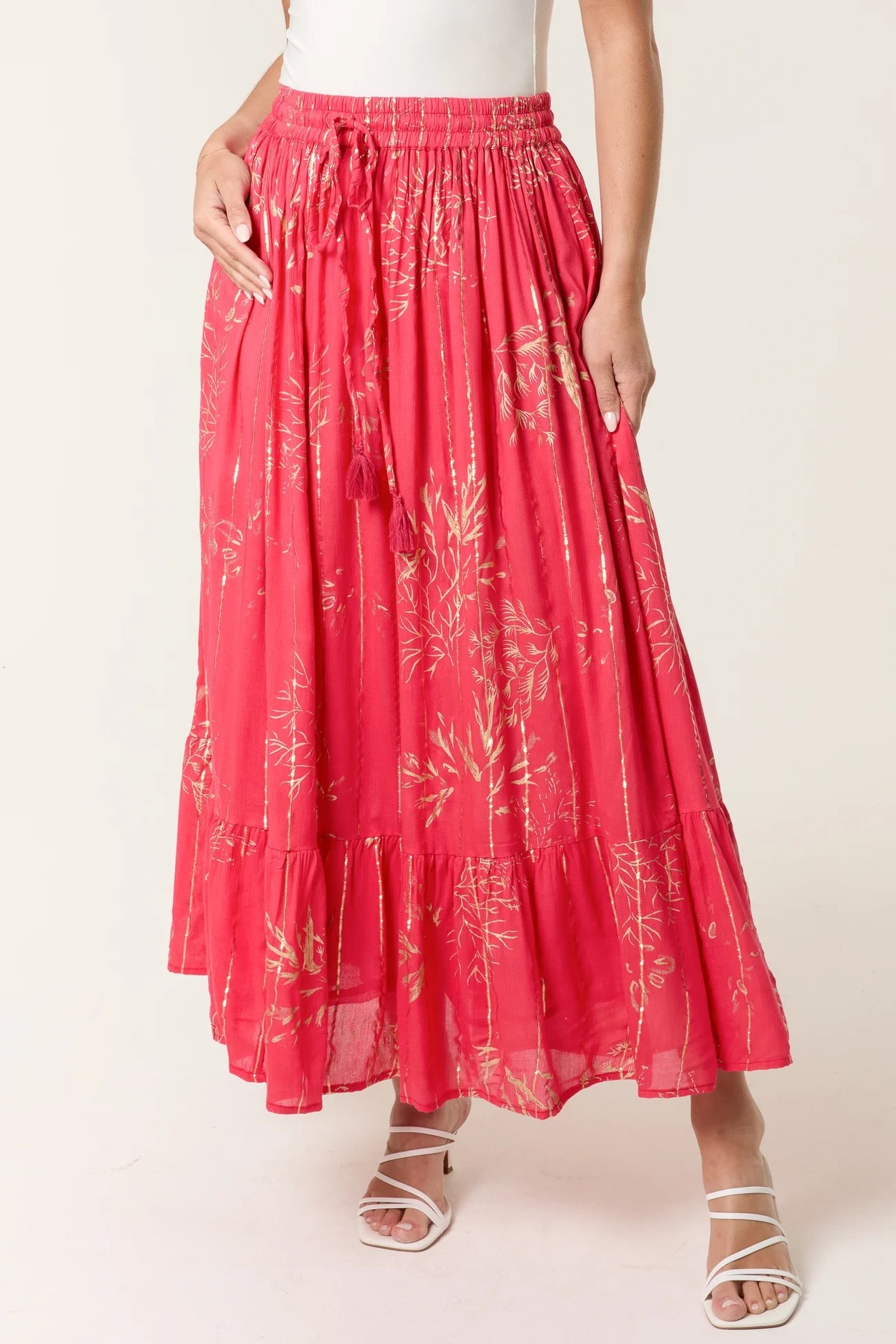 Gold foil maxi skirt - coral