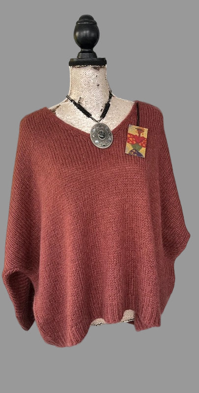 Terracotta Mohair V-Neck Jumper
