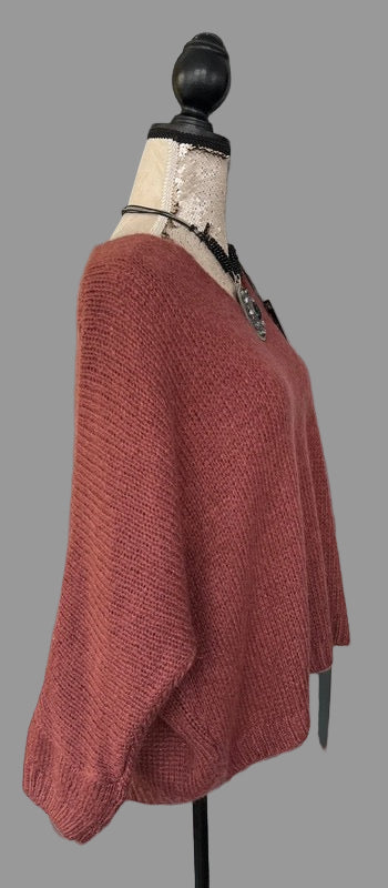 Terracotta Mohair V-Neck Jumper