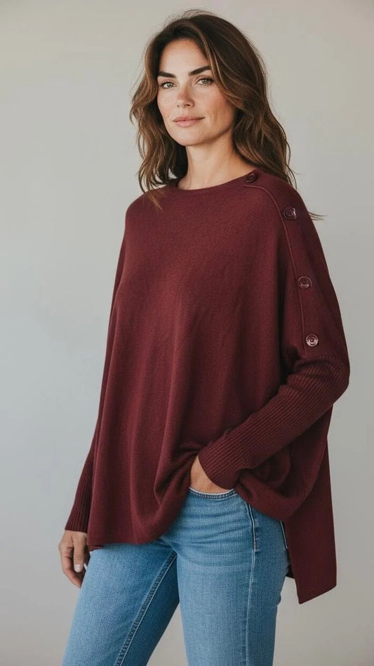 Oversized poncho jumper with buttons on the sleeve - 10 colour available