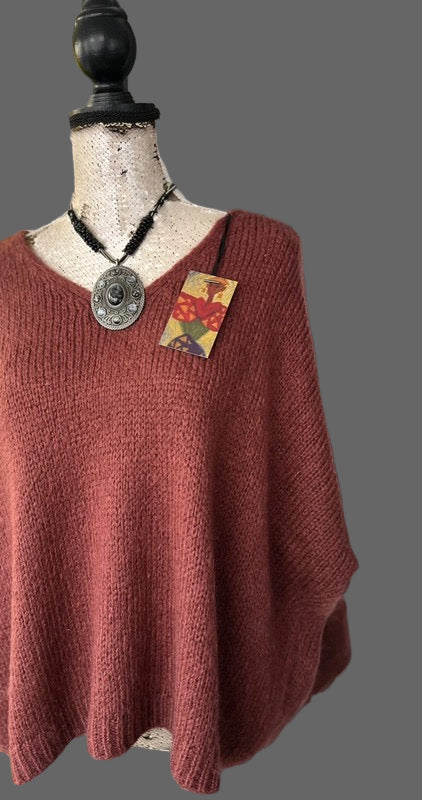 Terracotta Mohair V-Neck Jumper