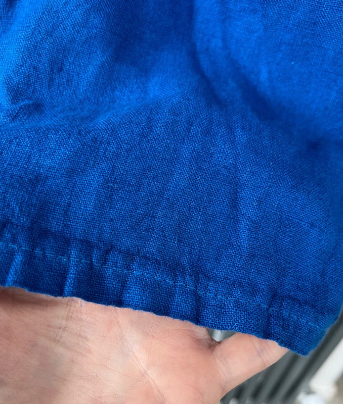 Royal blue linen trousers with tassel belt