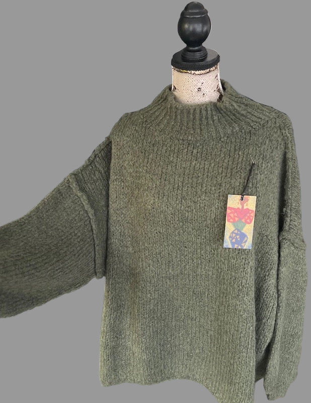 Oversized khaki high neck sweater