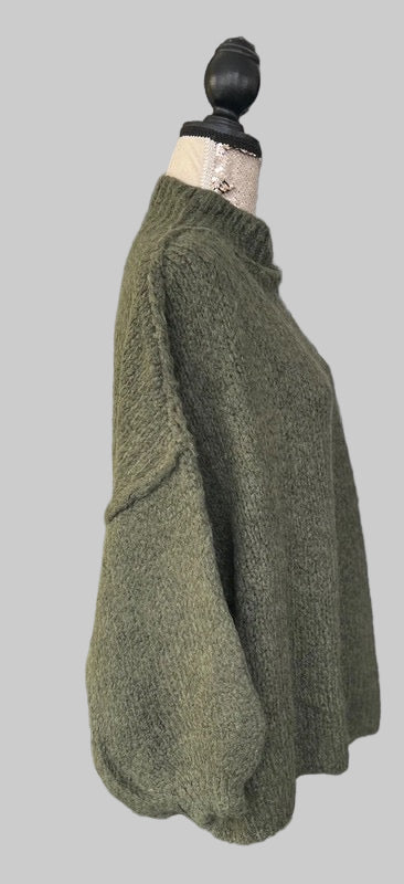 Oversized khaki high neck sweater