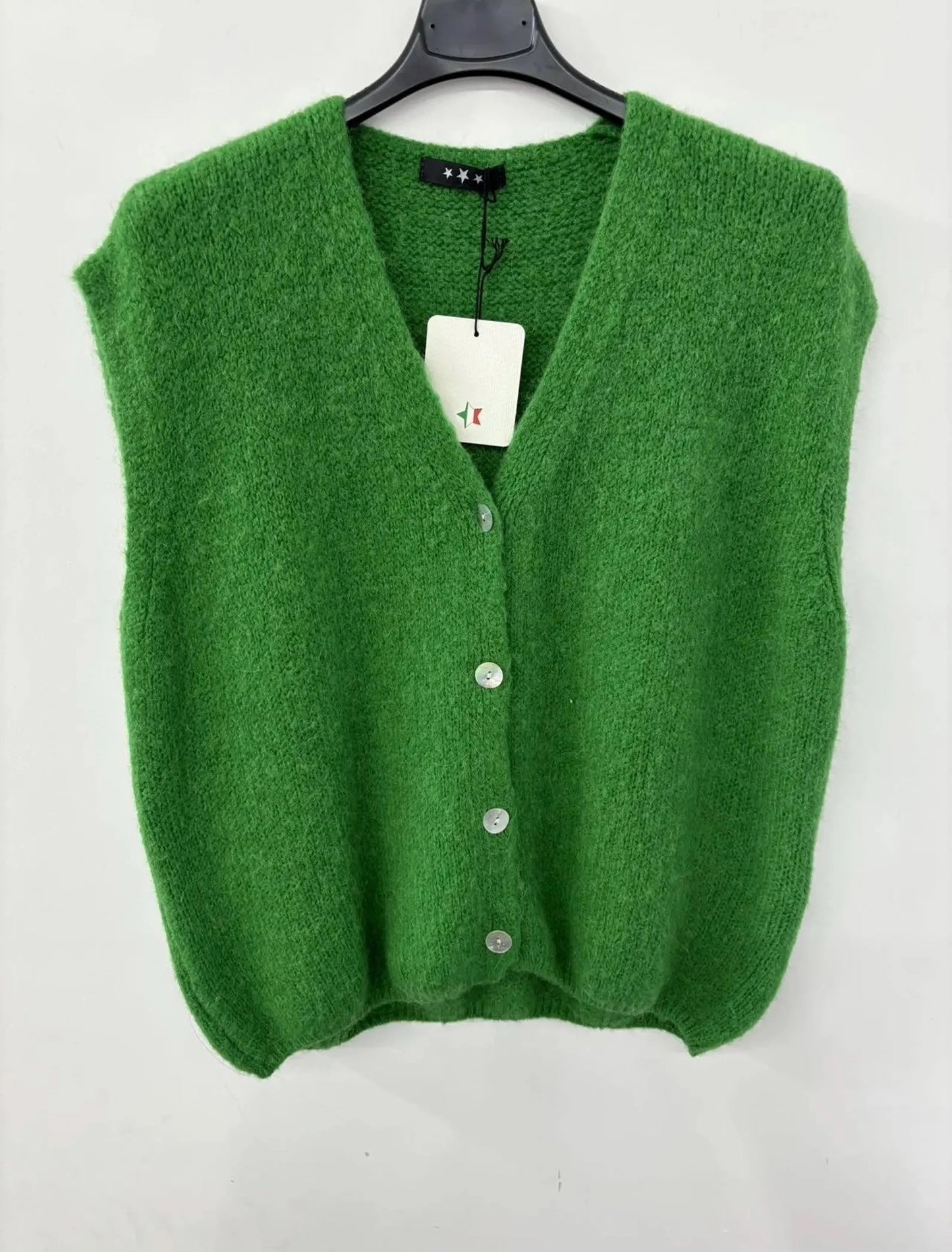 Sleeveless Jumper Alpaca Tank Top buttoned green vest