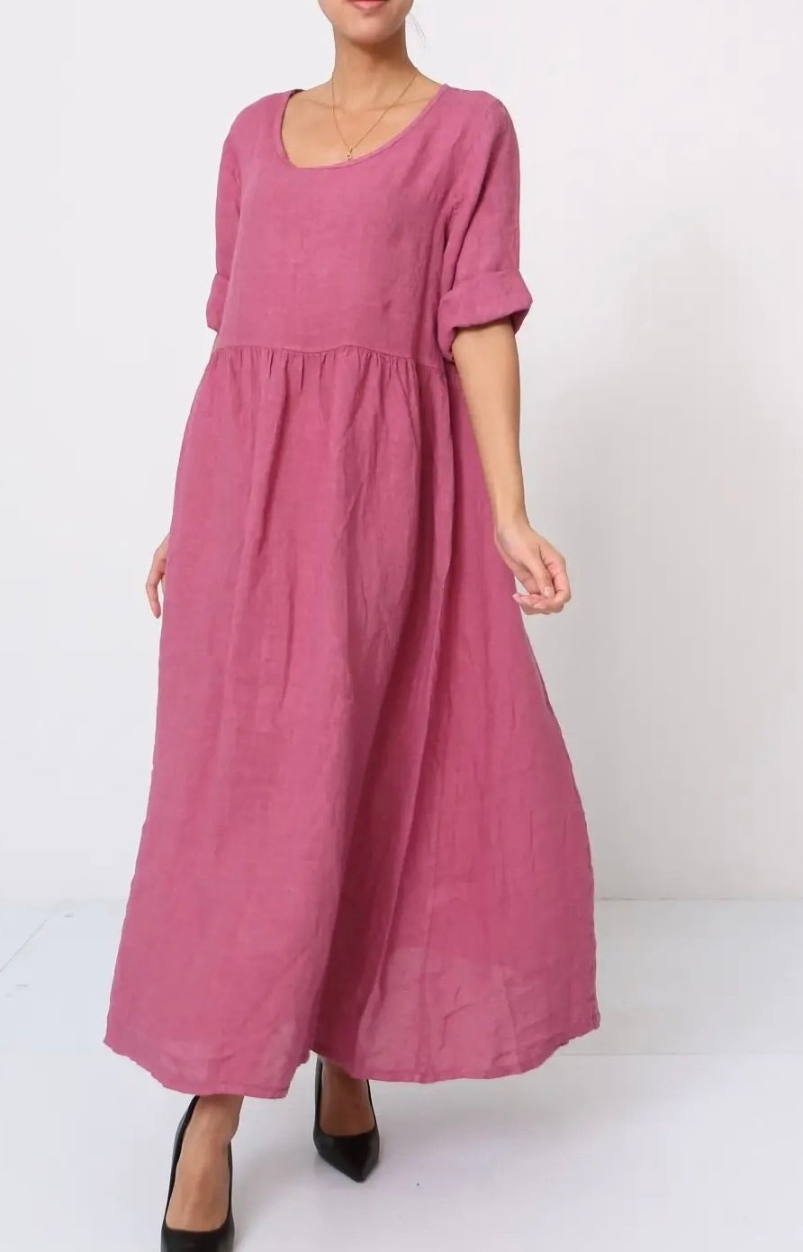 Made in Italy linen dress - fuchsia