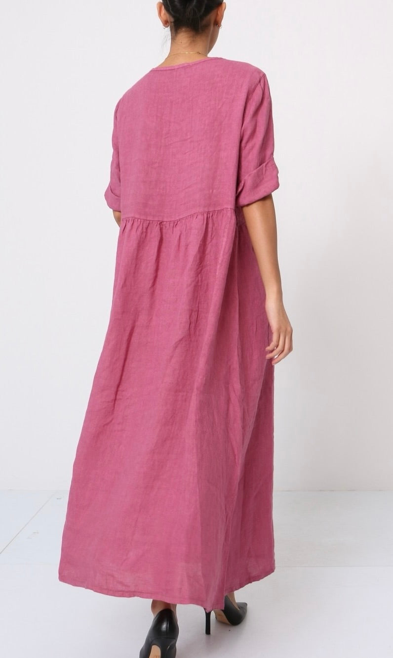 Made in Italy linen dress - fuchsia