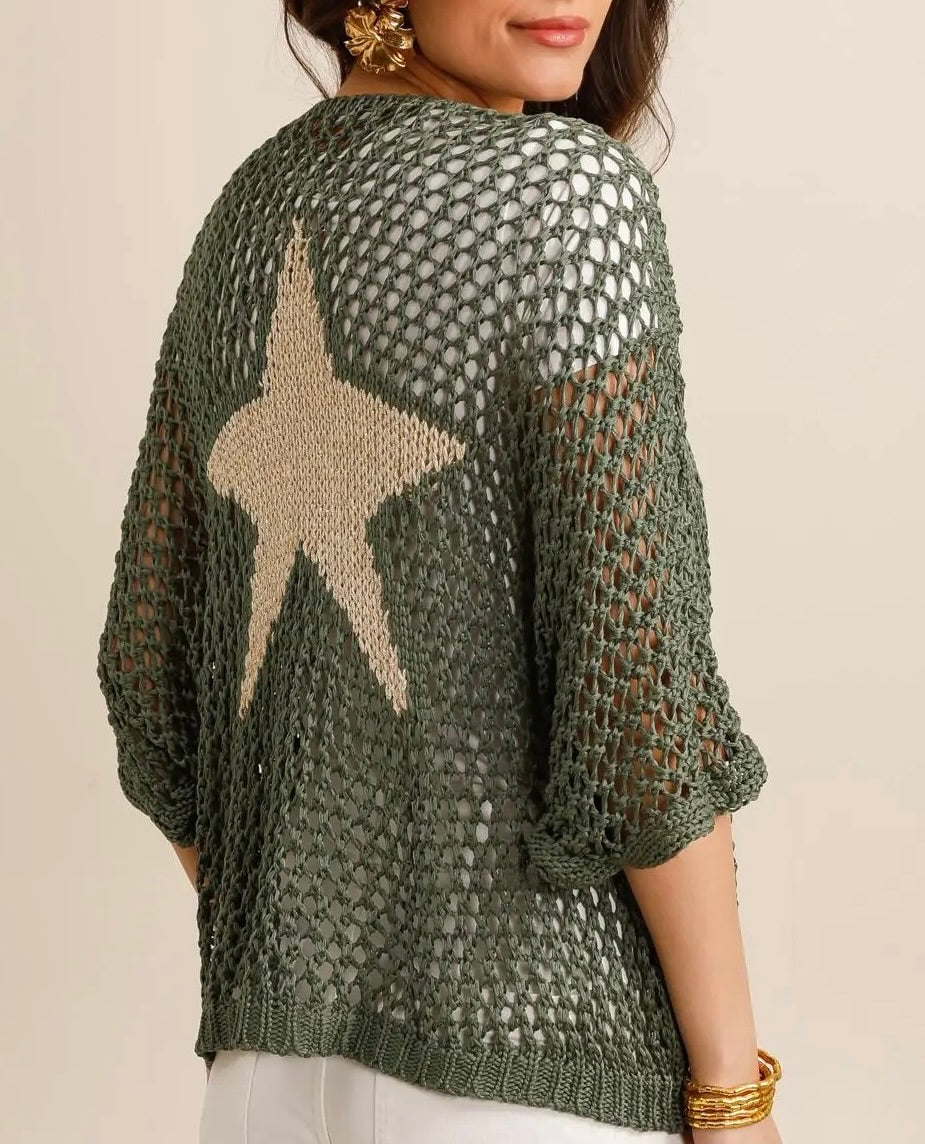 Star detail crochet cardigan
