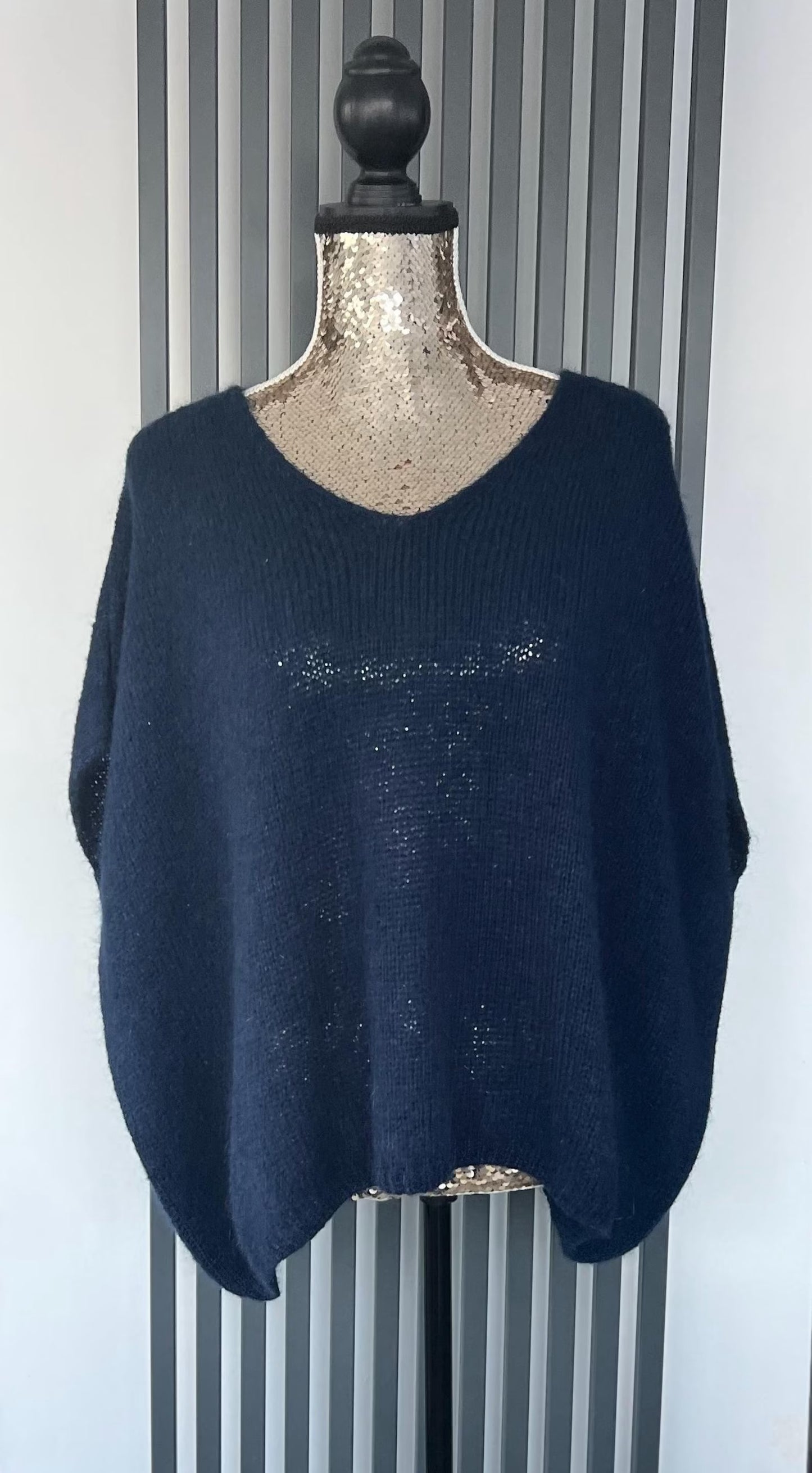 V-neck mohair sleeveless navy jumper