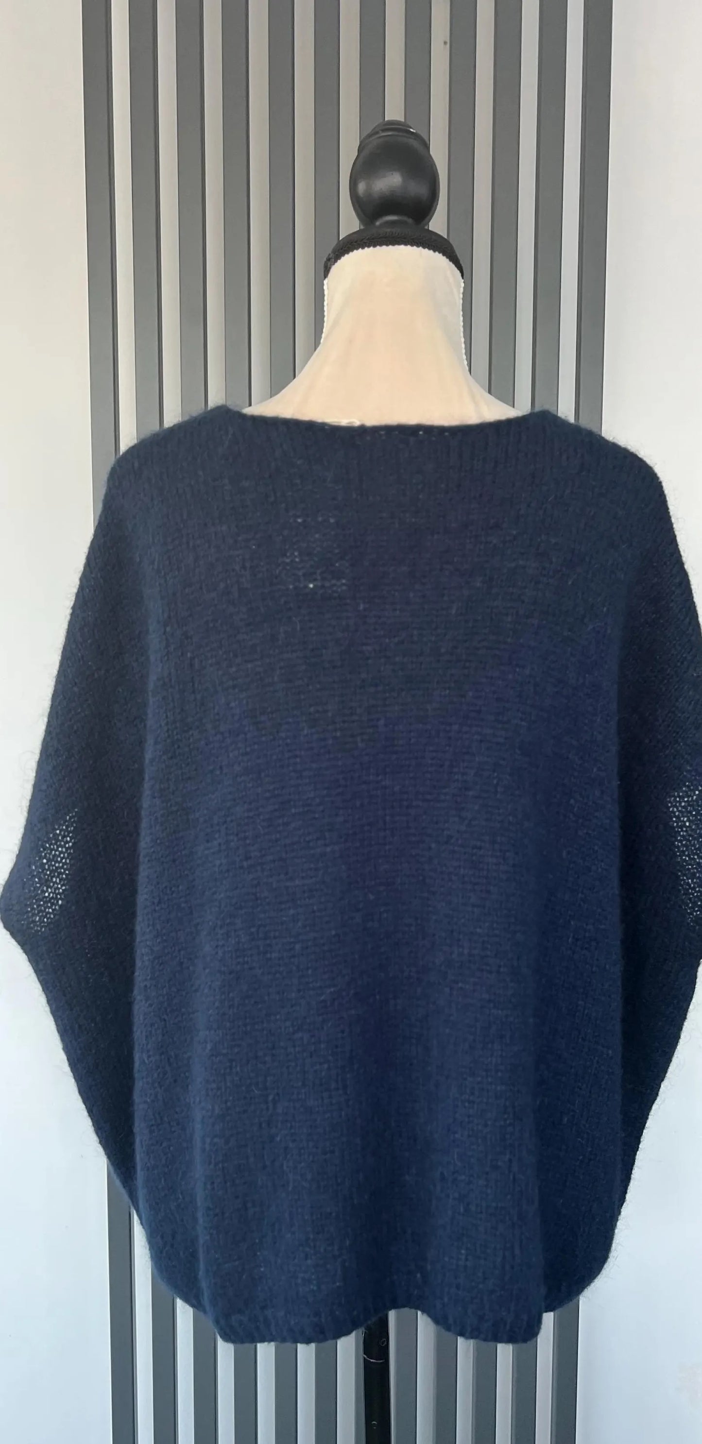 V-neck mohair sleeveless navy jumper