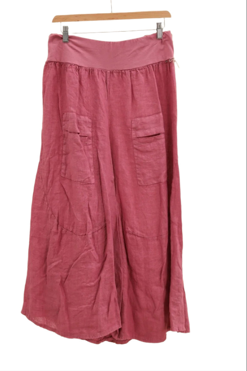 Wide-leg linen trousers - dusty pink