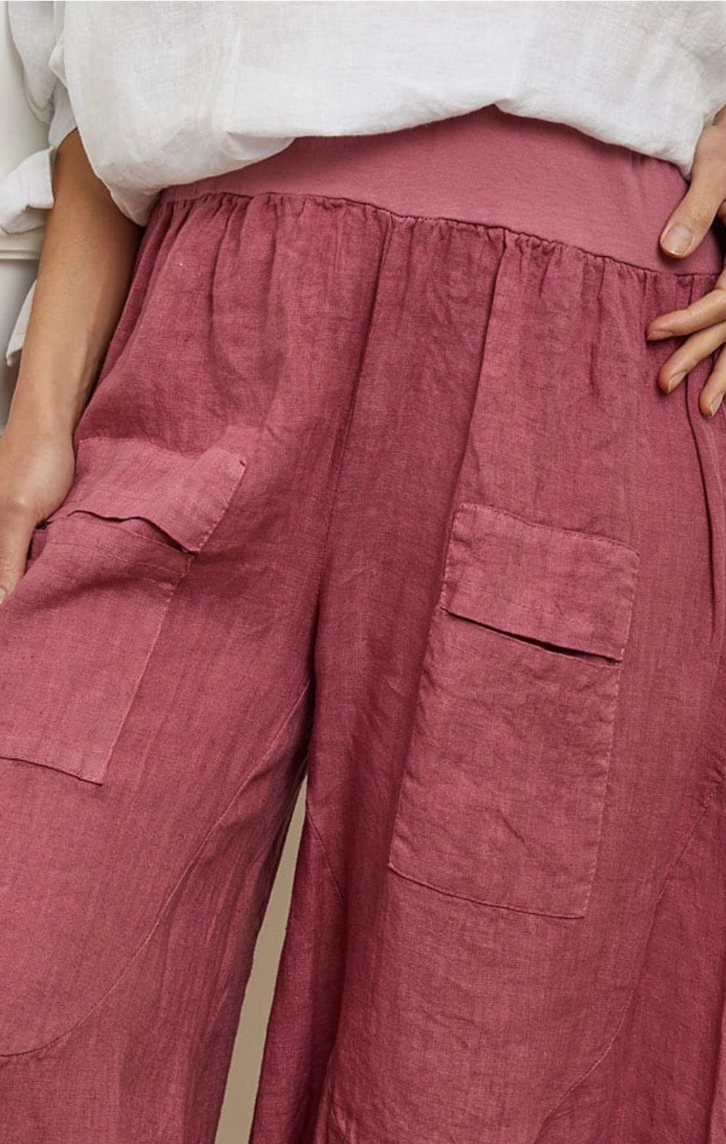 Wide-leg linen trousers - dusty pink