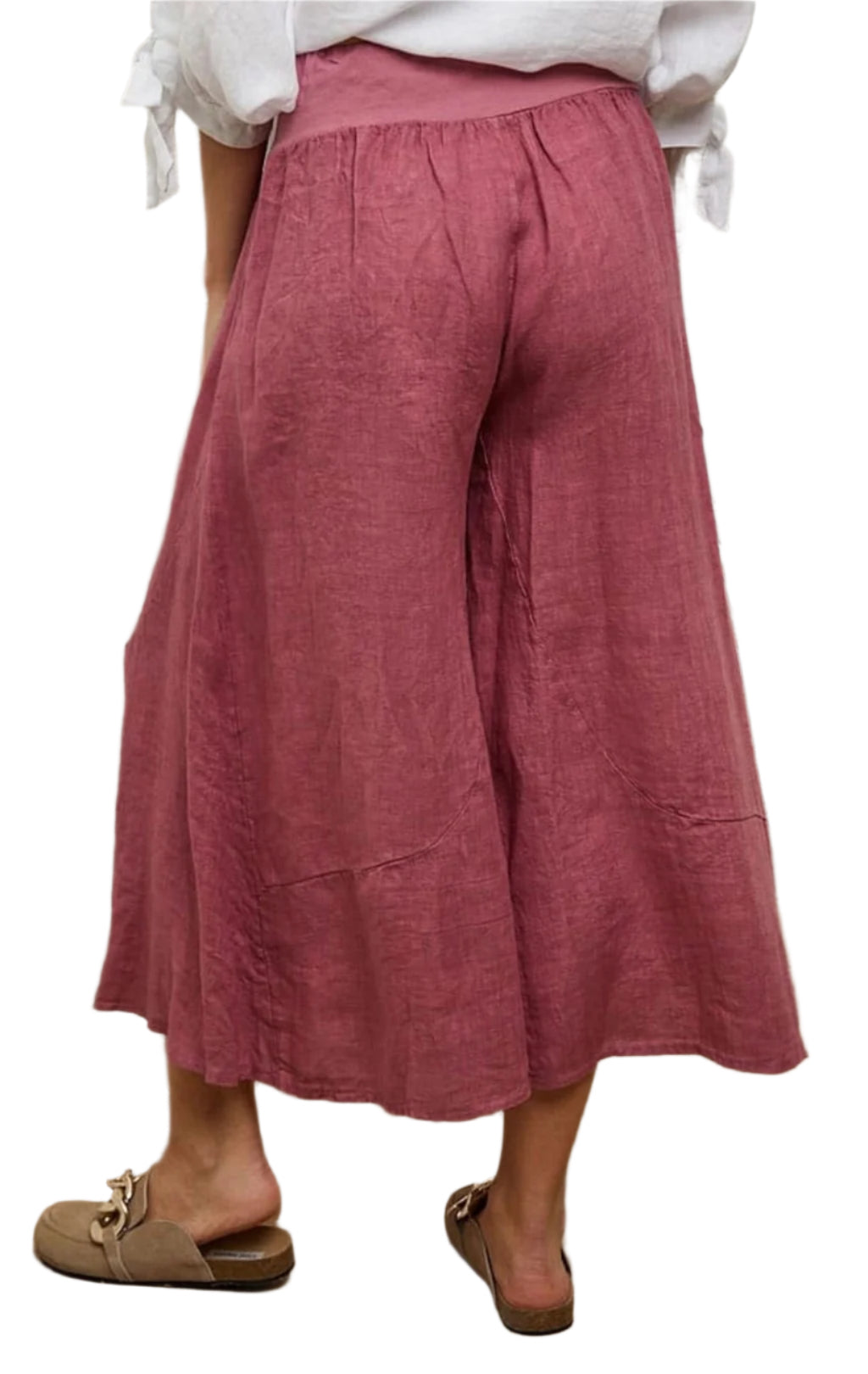 Wide-leg linen trousers - dusty pink