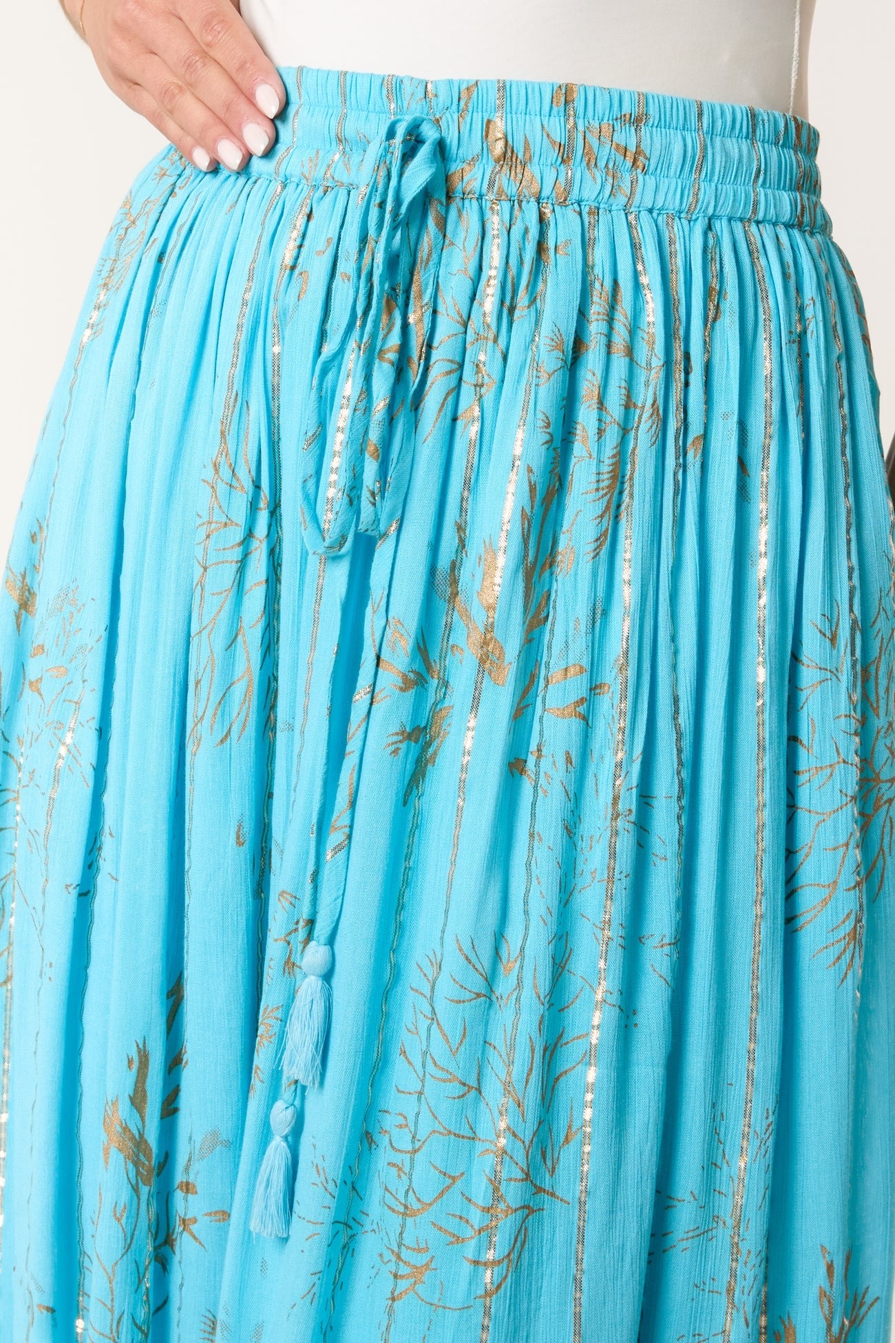 Gold foil maxi skirt - aqua blue