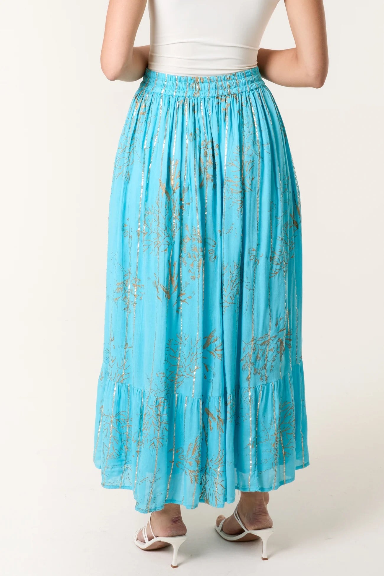 Gold foil maxi skirt - aqua blue