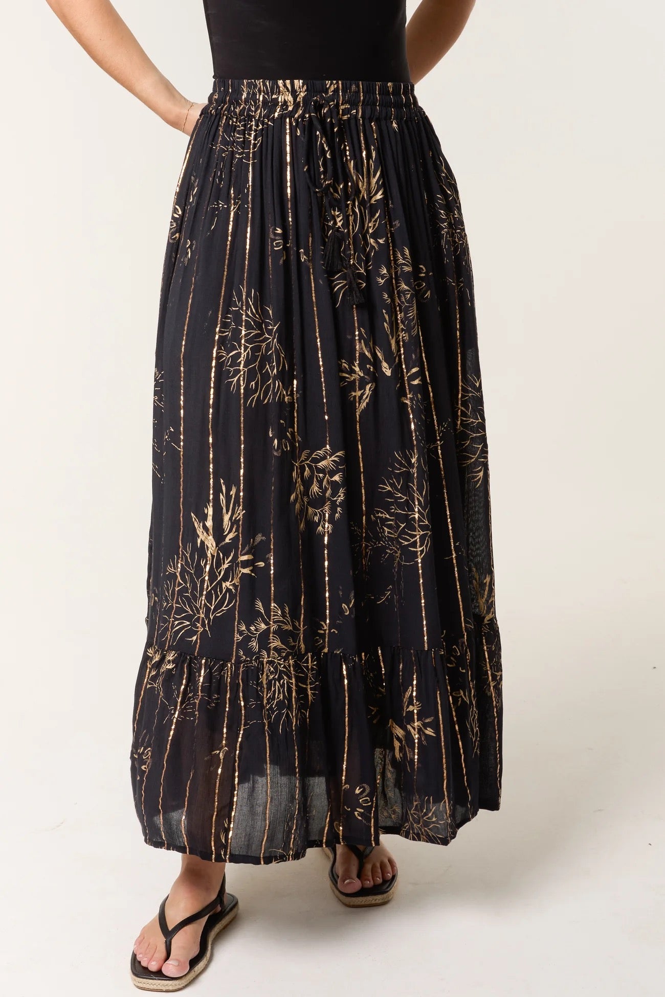 Gold foil maxi skirt - black