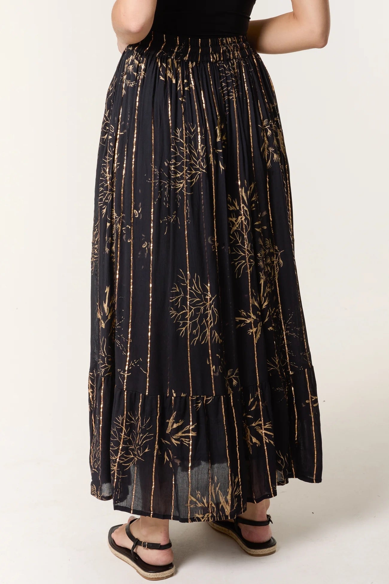 Gold foil maxi skirt - black