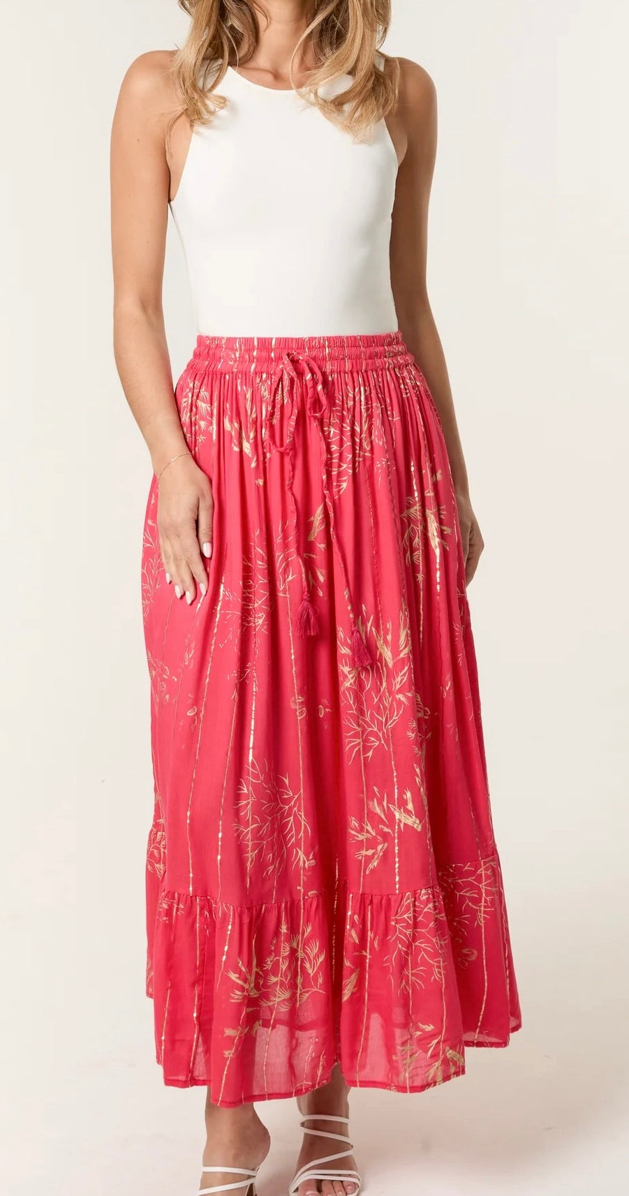 Gold foil maxi skirt - coral