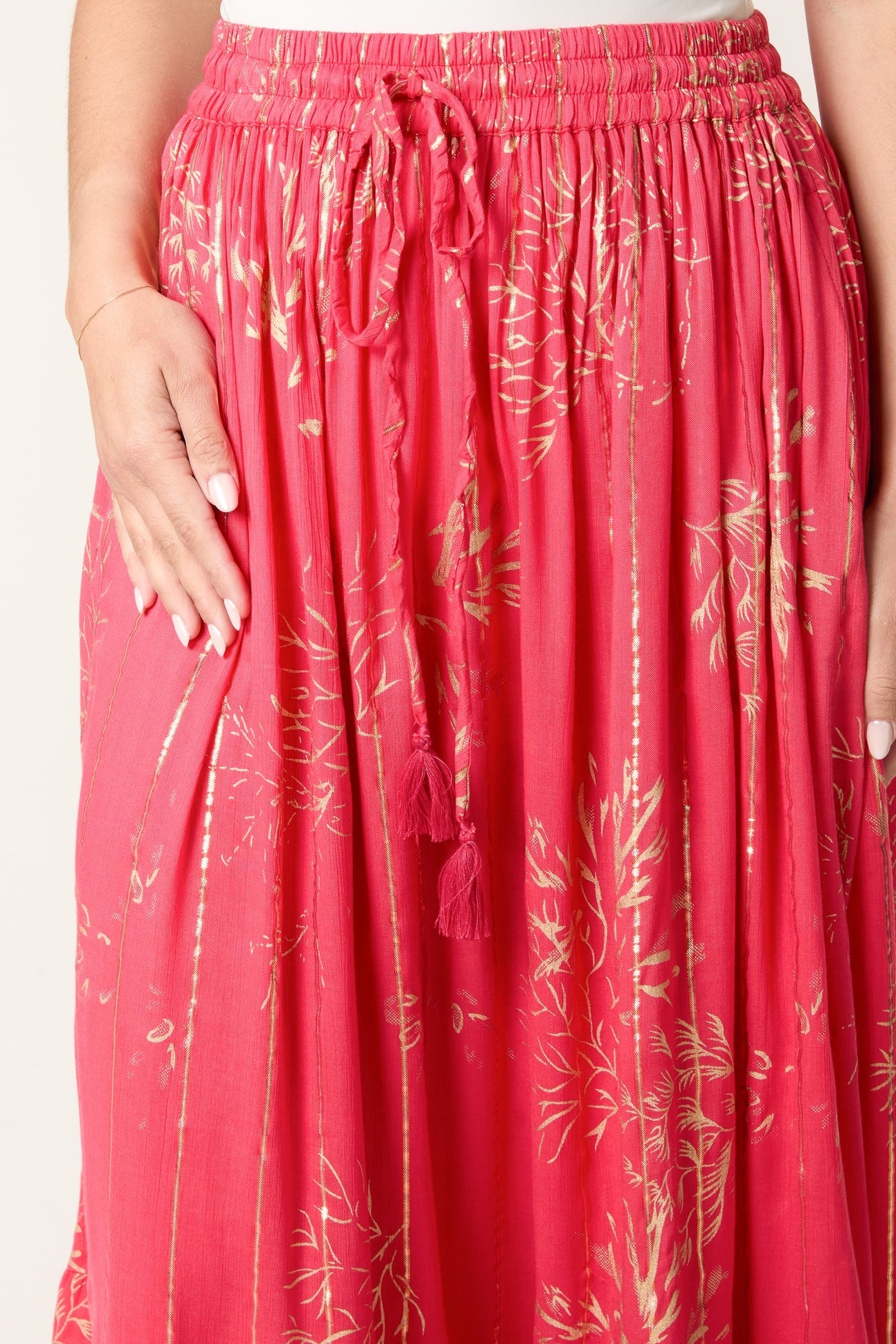 Gold foil maxi skirt - coral