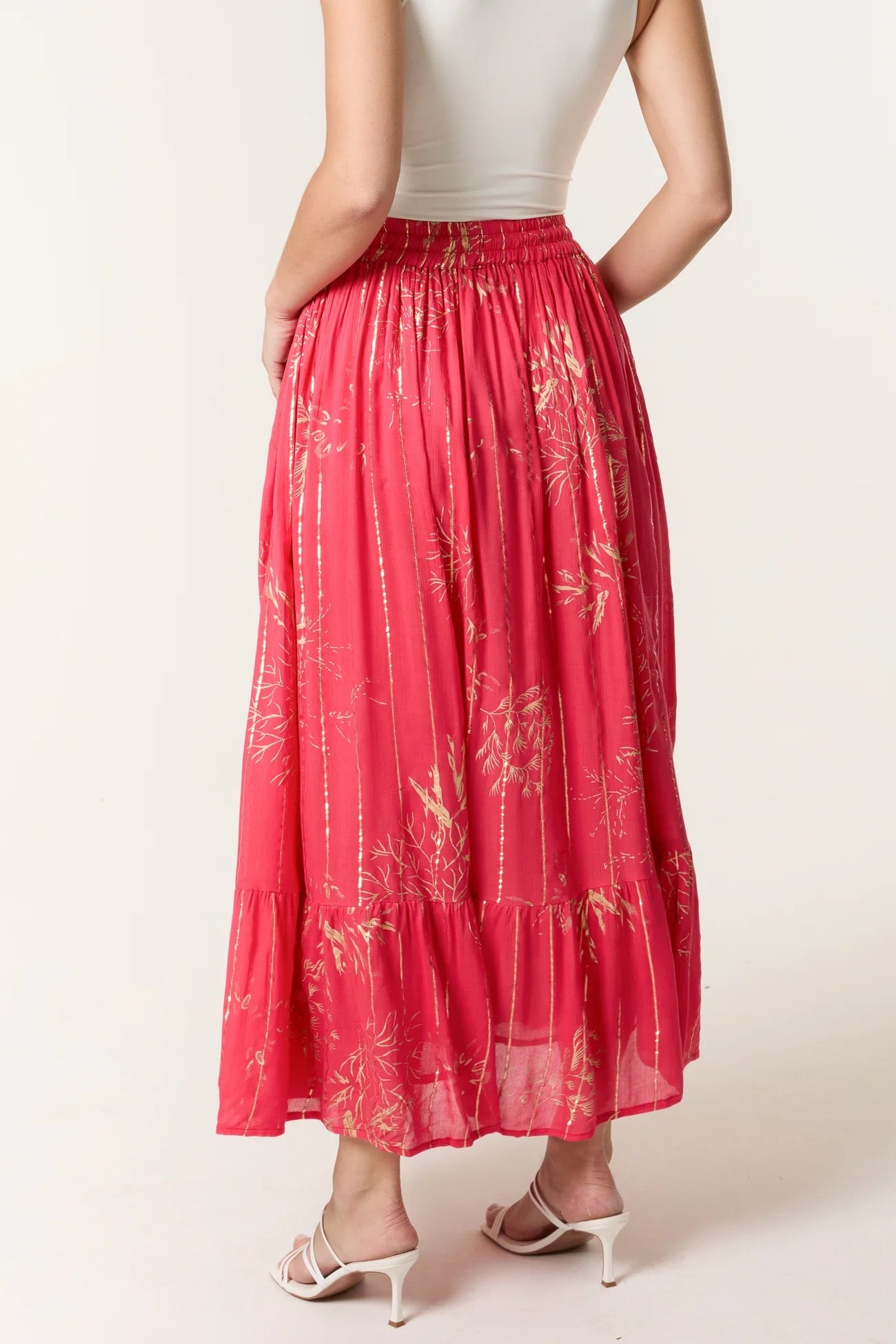 Gold foil maxi skirt - coral