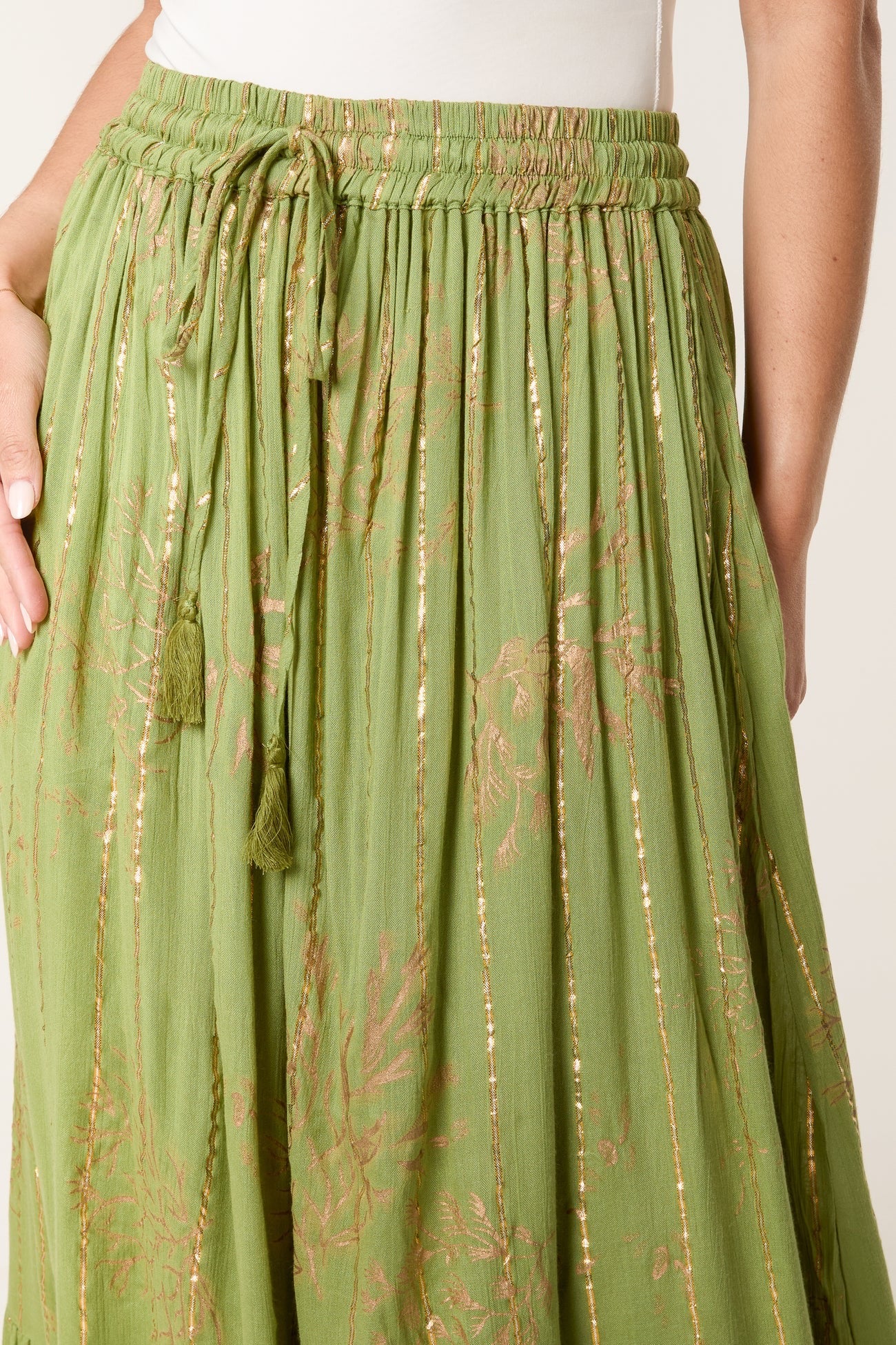 Gold foil maxi skirt - green