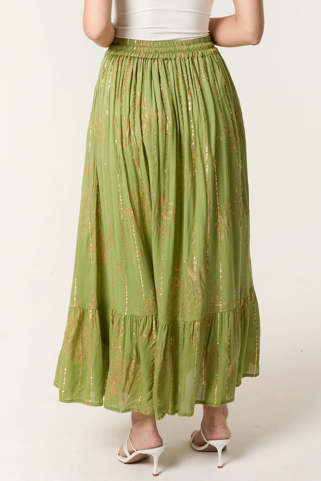 Gold foil maxi skirt - green