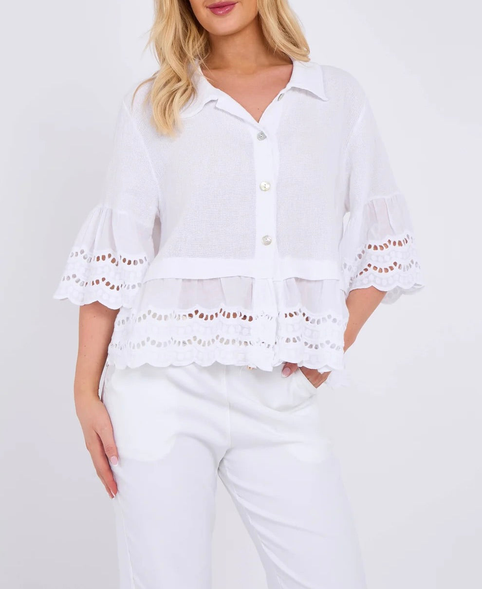 White linen embroidered shirt