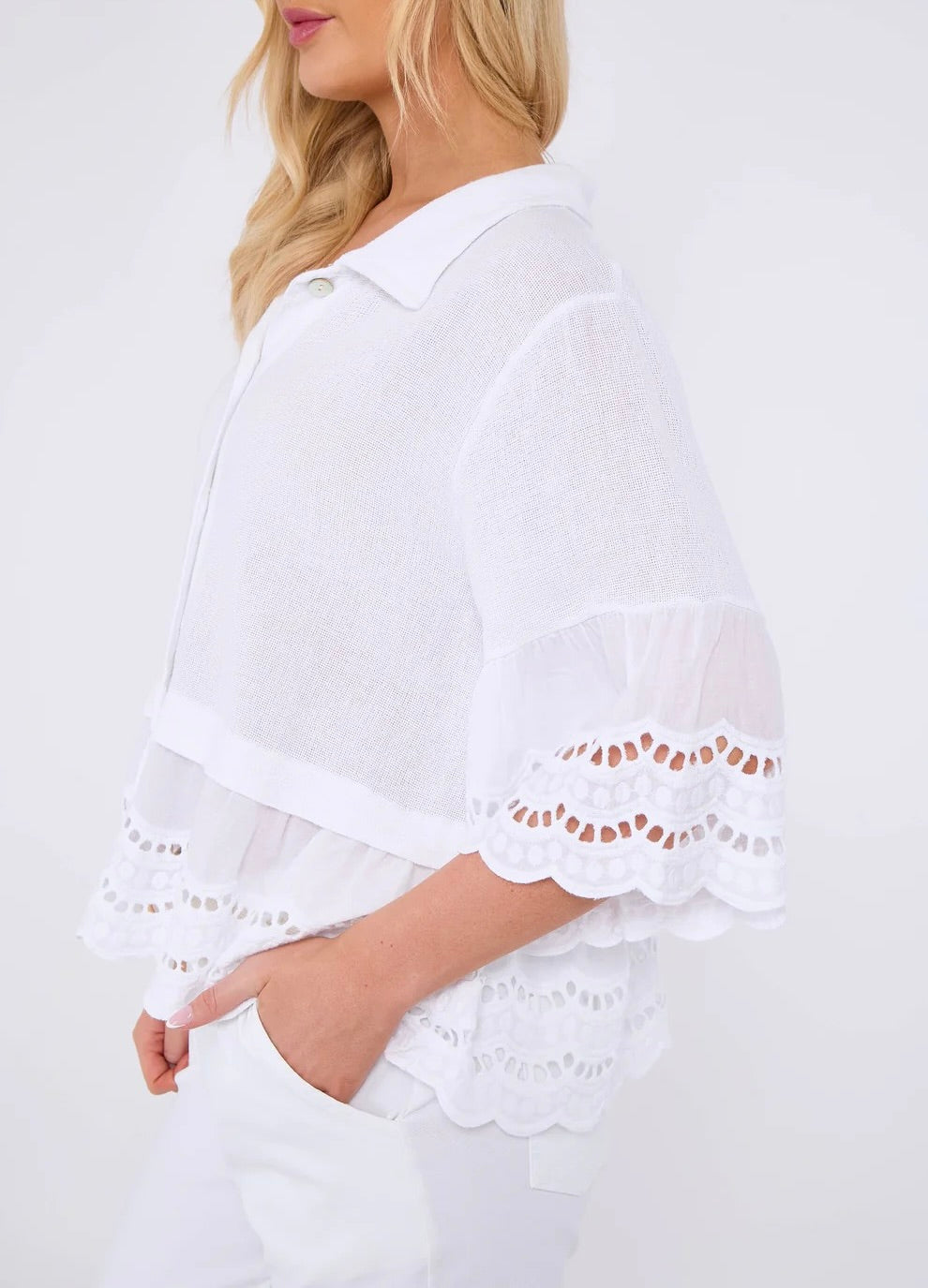 White linen embroidered shirt