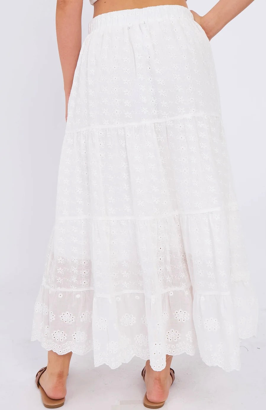 Floral embroidered white maxi skirt