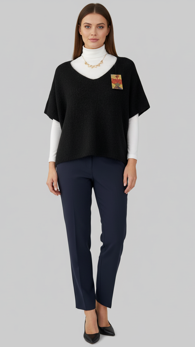 Black mohair v-neck sleeveless jumper