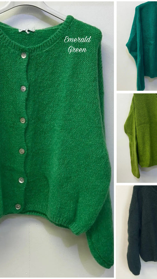 Mohair cardigan - emerald green, jade green, apple green and forest green
