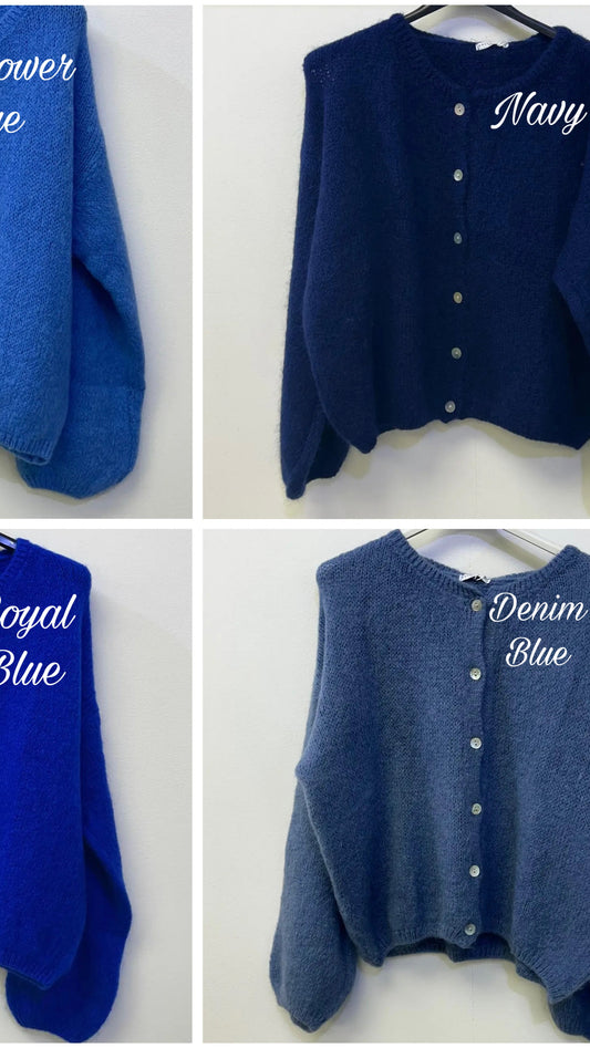 Mohair cardigan - cornflower blue, navy, royal blue and denim blue