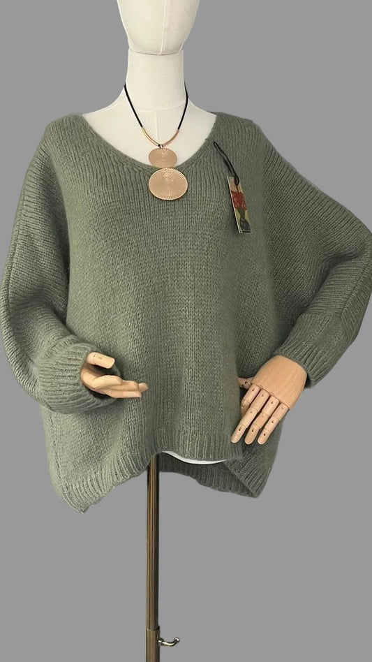 Sage green Mohair mix V-Neck Jumper