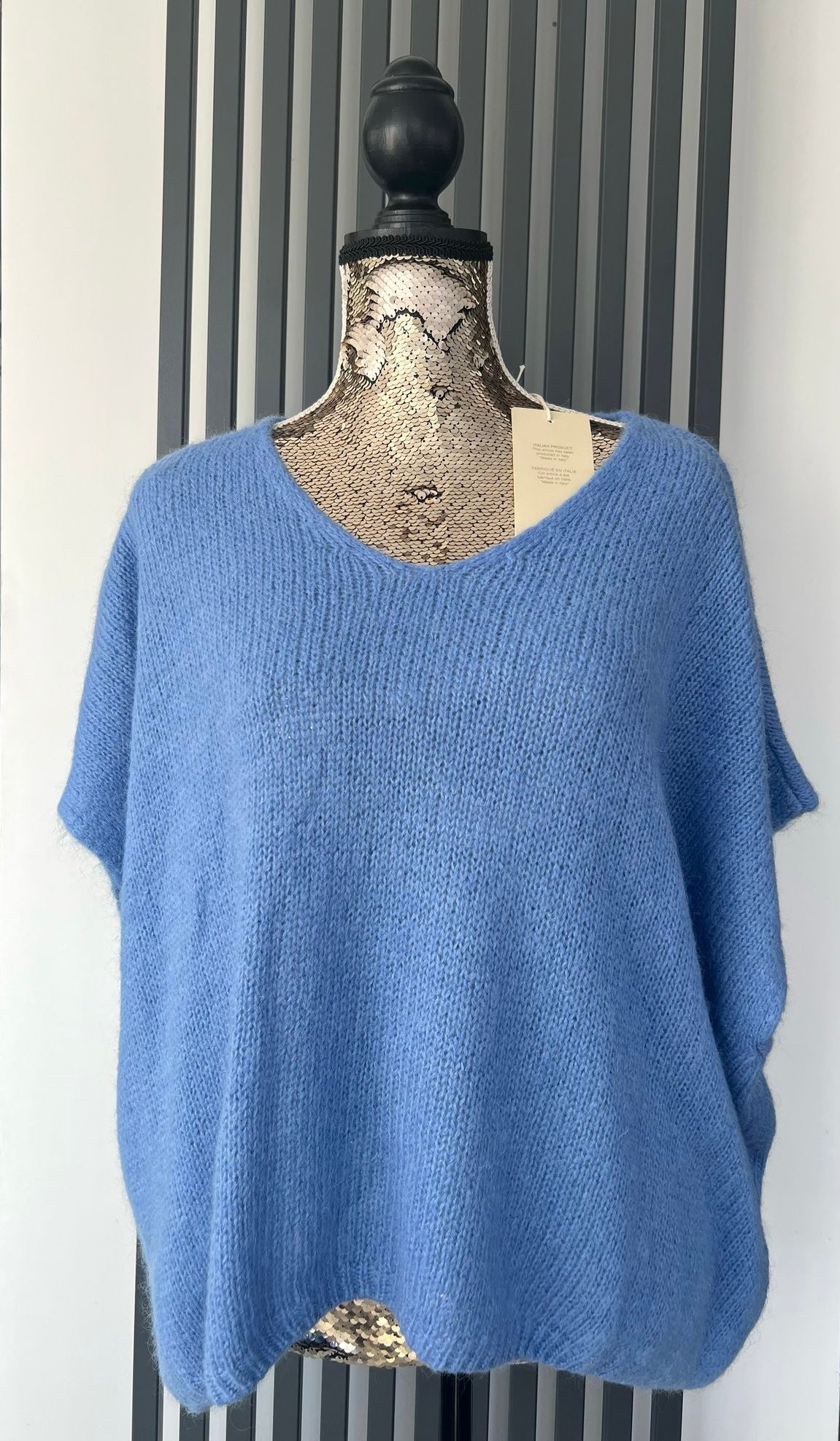 V-neck mohair sleeveless denim blue jumper